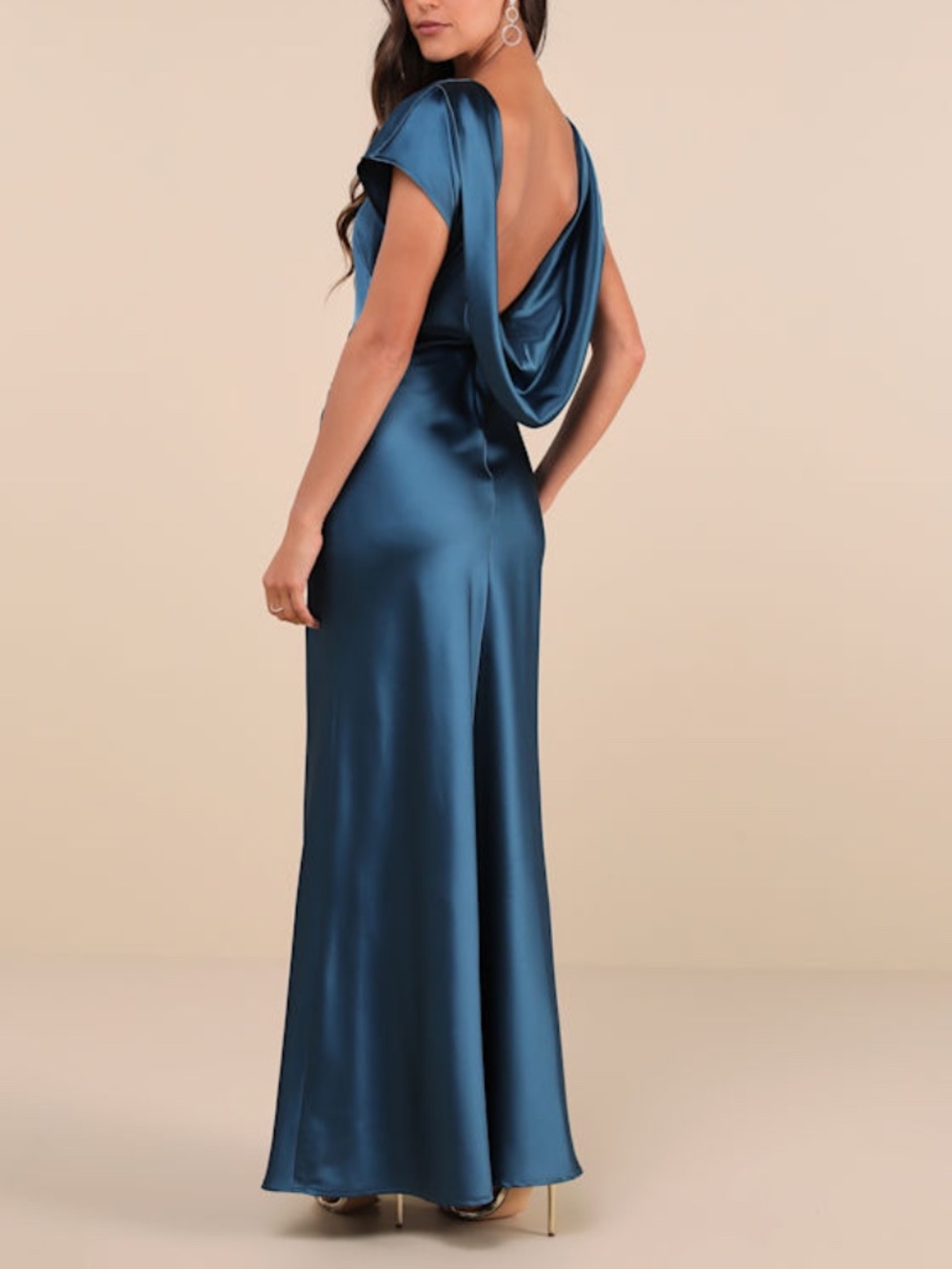 Lulus Captivating Presence Dark Teal Satin Cowl Back Maxi Dress Blue - Size XL - Picture 1 of 3